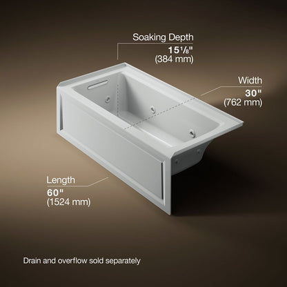 KOHLER K-1947-HLA Archer 60" x 30" alcove heated whirlpool bath, left drain