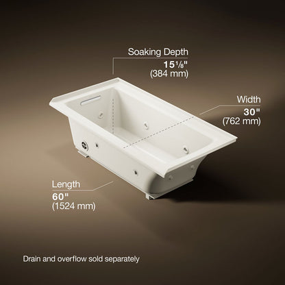KOHLER K-1947-L Archer 60" x 30" alcove whirlpool bath, left drain