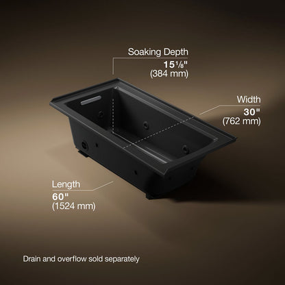 KOHLER K-1947-L Archer 60" x 30" alcove whirlpool bath, left drain