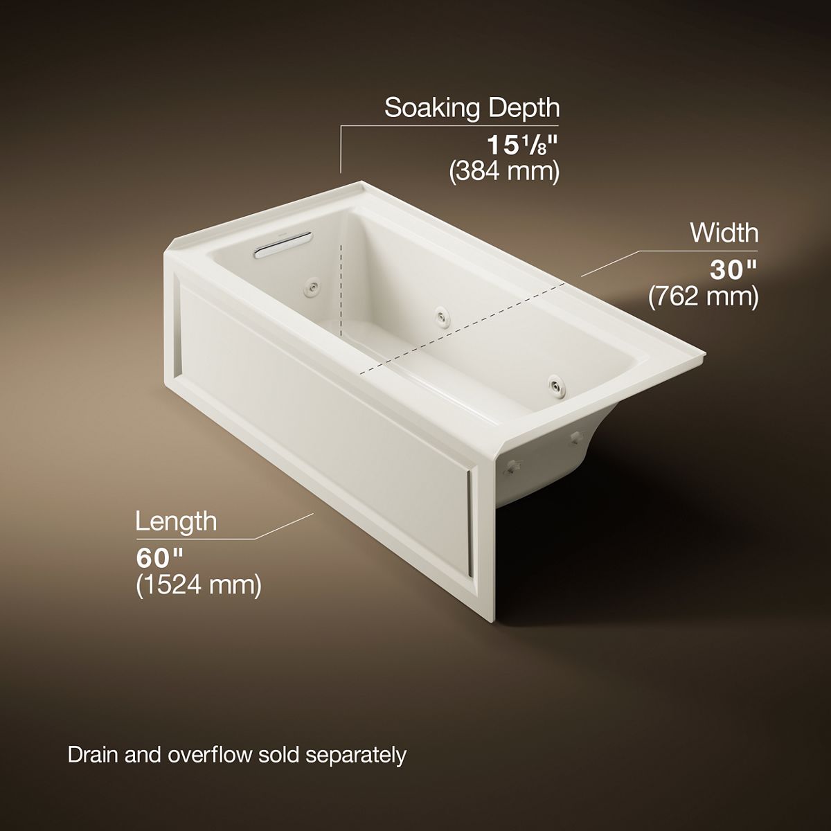 KOHLER K-1947-LA Archer 60" x 30" alcove whirlpool bath, left drain