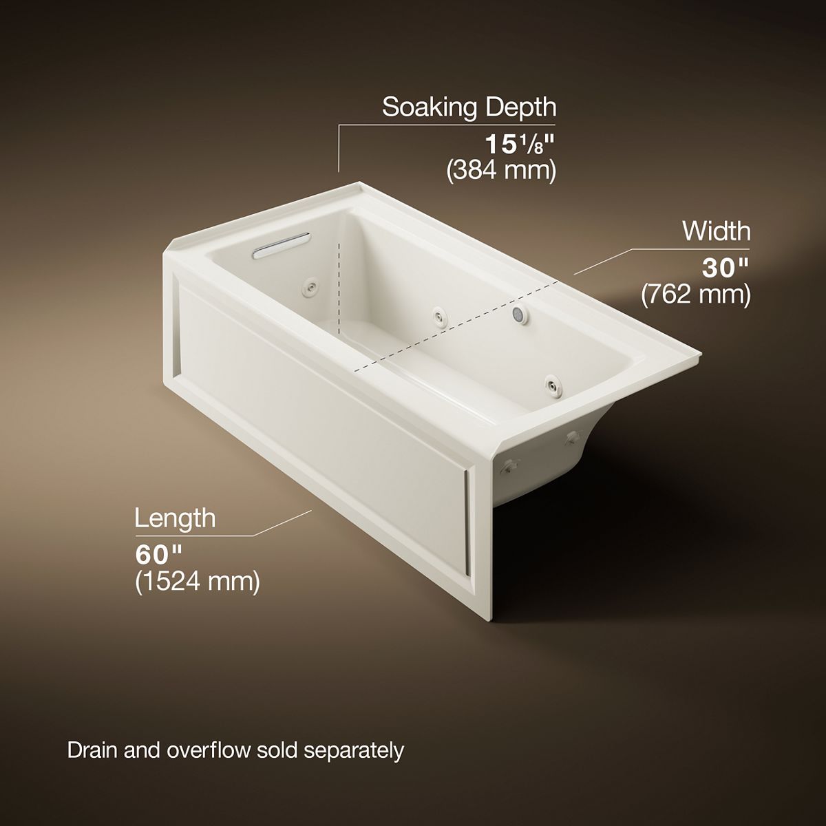 KOHLER K-1947-LAW Archer 60" x 30" alcove whirlpool bath with Bask heated surface, left drain