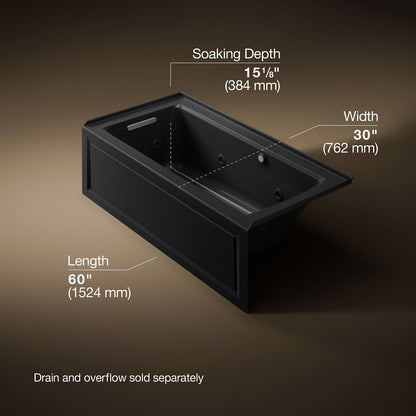 KOHLER K-1947-LAW Archer 60" x 30" alcove whirlpool bath with Bask heated surface, left drain
