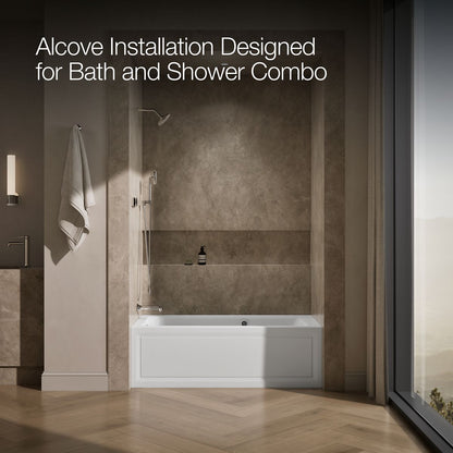 KOHLER K-1947-LAW Archer 60" x 30" alcove whirlpool bath with Bask heated surface, left drain