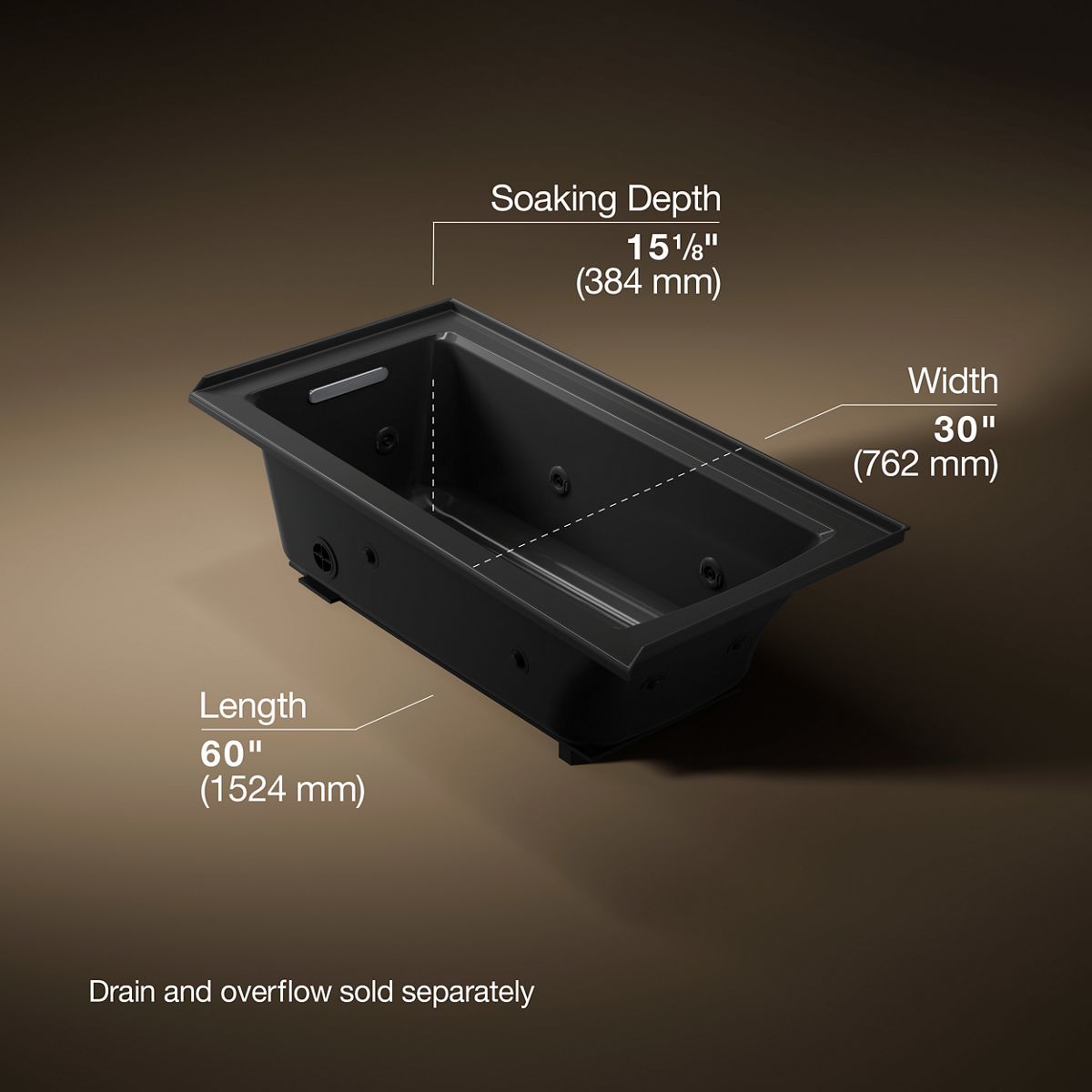 KOHLER K-1947-LH Archer 60" x 30" alcove heated whirlpool bath, left drain