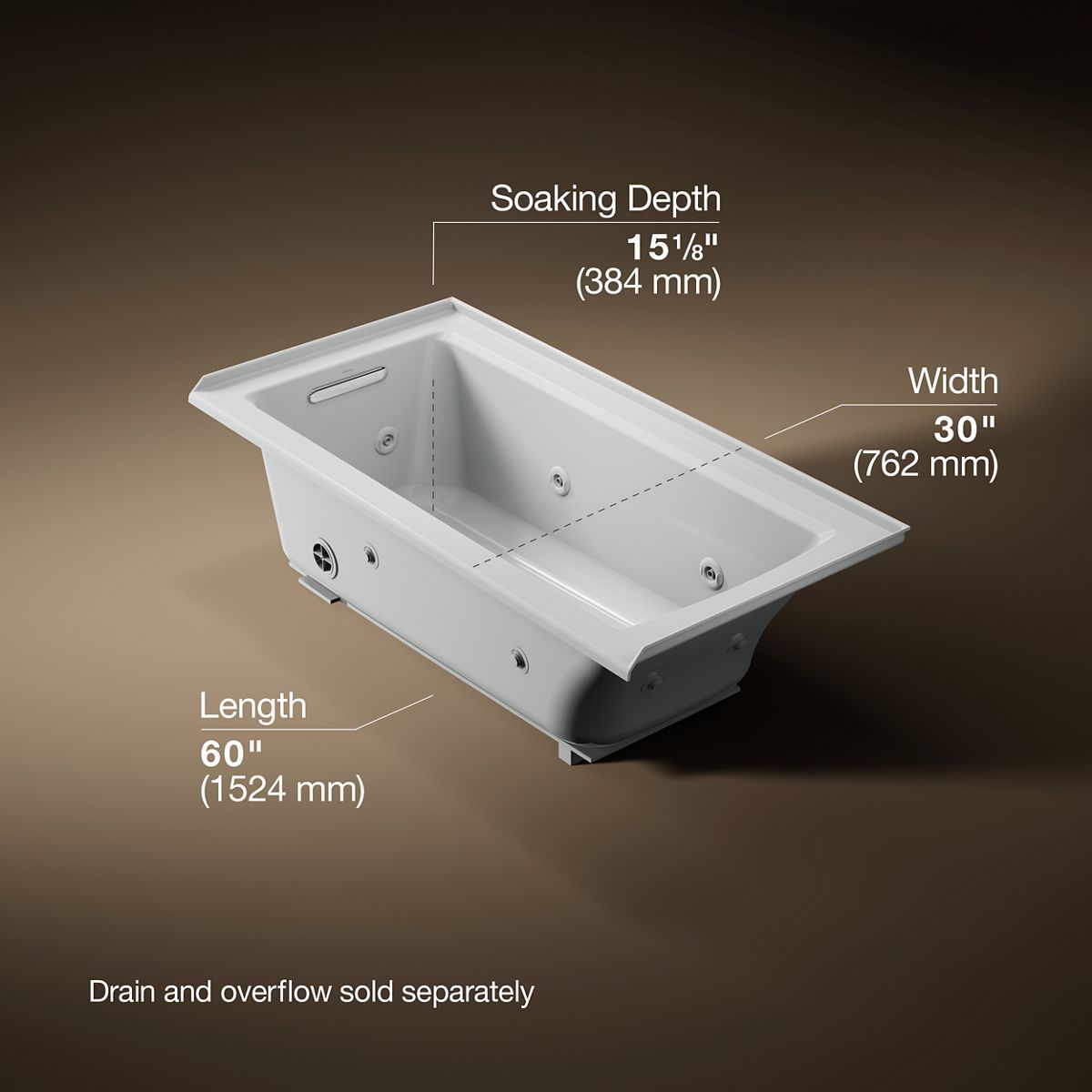 KOHLER K-1947-LH Archer 60" x 30" alcove heated whirlpool bath, left drain