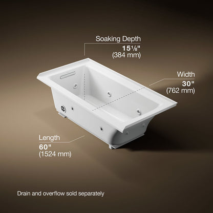 KOHLER K-1947-LH Archer 60" x 30" alcove heated whirlpool bath, left drain