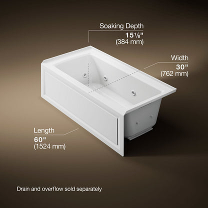 KOHLER K-1947-RA Archer 60" x 30" alcove whirlpool bath, right drain