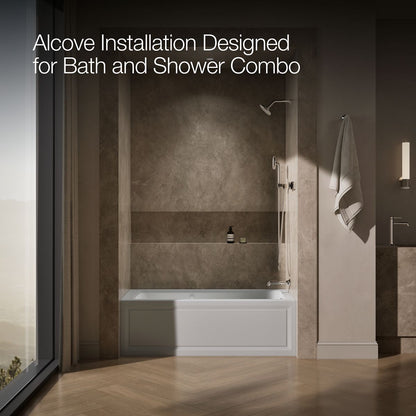 KOHLER K-1947-RAW Archer 60" x 30" alcove whirlpool bath with Bask heated surface, right drain