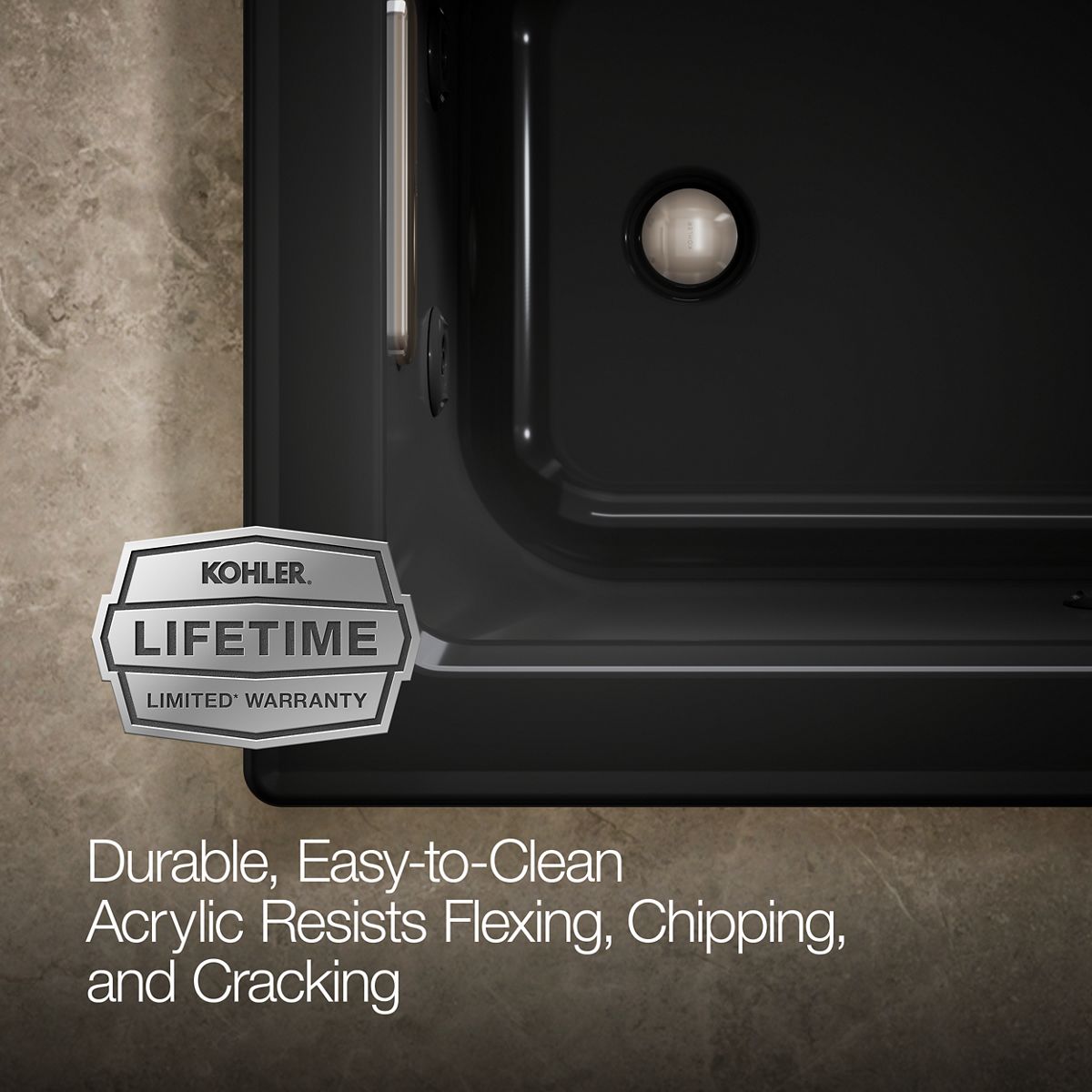 KOHLER K-1947-W1 Archer 60" x 30" drop-in whirlpool bath with Bask heated surface
