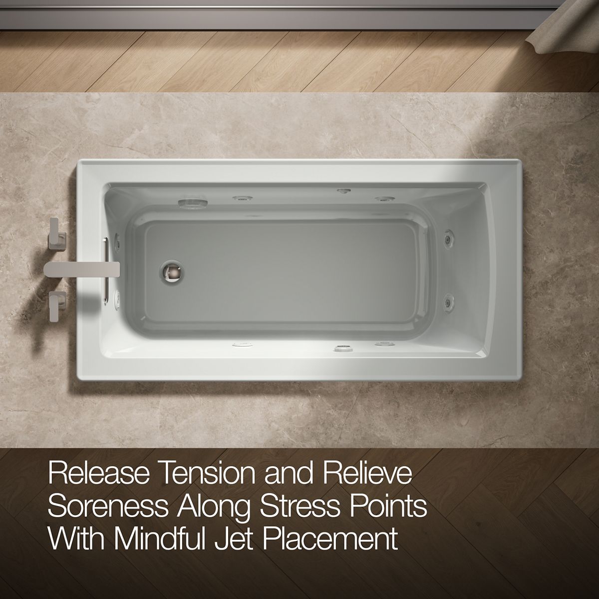 KOHLER K-1947-W1 Archer 60" x 30" drop-in whirlpool bath with Bask heated surface