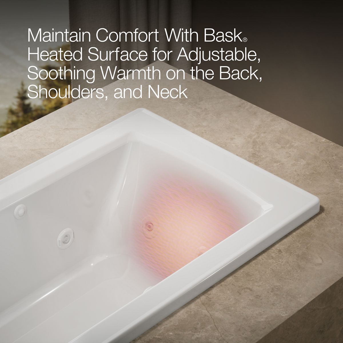 KOHLER K-1947-W1 Archer 60" x 30" drop-in whirlpool bath with Bask heated surface