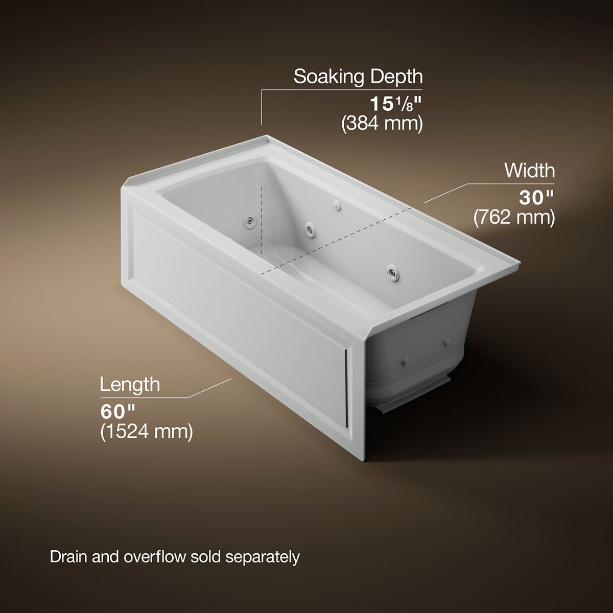 KOHLER K-1947-XGHRA Archer 60" x 30" alcove Heated BubbleMassage air bath and whirlpool, right drain