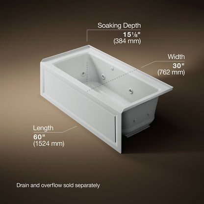 KOHLER K-1947-XGHRA Archer 60" x 30" alcove Heated BubbleMassage air bath and whirlpool, right drain