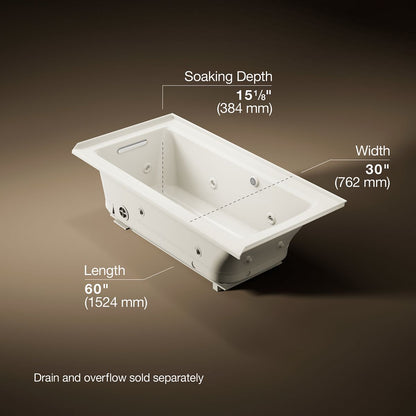 KOHLER K-1947-XHGHL Archer 60" x 30" alcove Heated BubbleMassage air bath and whirlpool, left drain