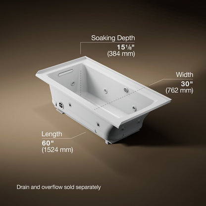 KOHLER K-1947-XHGHL Archer 60" x 30" alcove Heated BubbleMassage air bath and whirlpool, left drain
