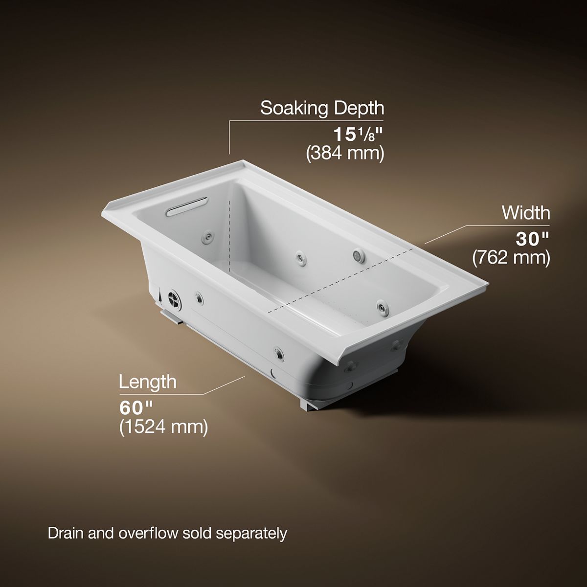 KOHLER K-1947-XHGHL Archer 60" x 30" alcove Heated BubbleMassage air bath and whirlpool, left drain