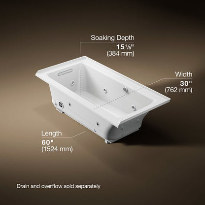KOHLER K-1947-XHGHL Archer 60" x 30" alcove Heated BubbleMassage air bath and whirlpool, left drain