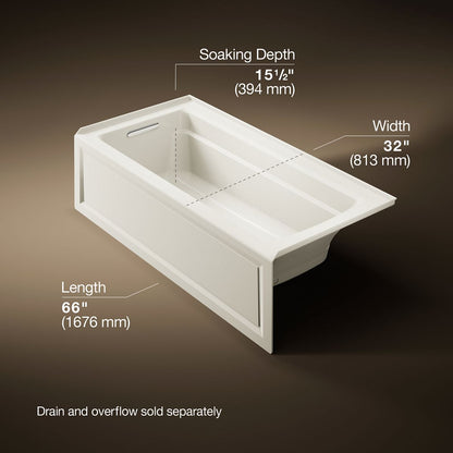 KOHLER K-1949-GHLA Archer 66" x 32" alcove Heated BubbleMassage air bath, left drain