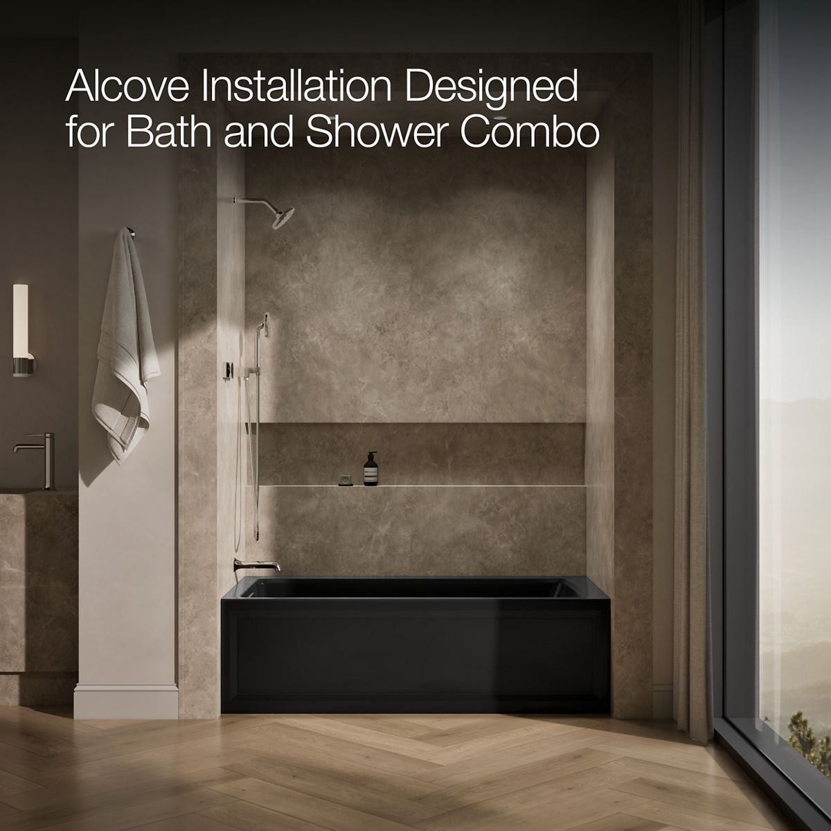 KOHLER K-1949-GHLA Archer 66" x 32" alcove Heated BubbleMassage air bath, left drain