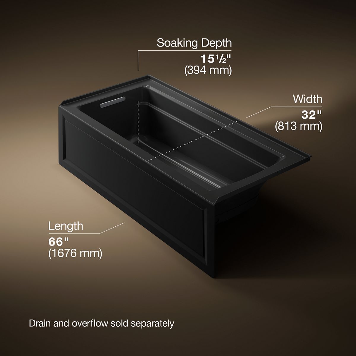 KOHLER K-1949-GHLA Archer 66" x 32" alcove Heated BubbleMassage air bath, left drain