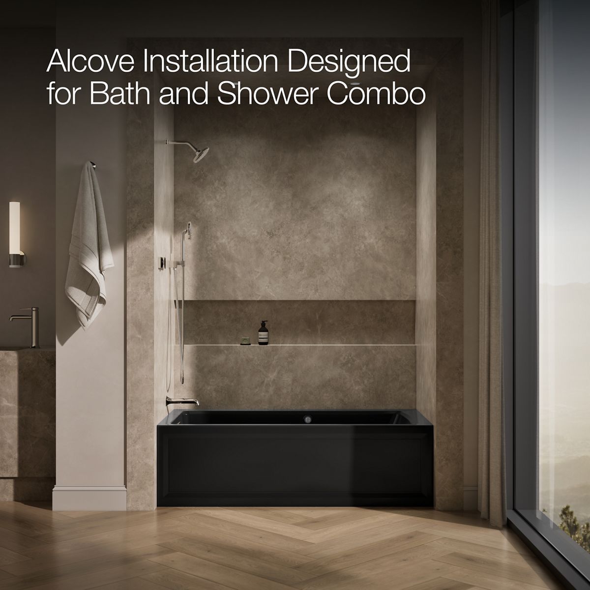 KOHLER K-1949-GHLAW Archer 66" x 32" alcove Heated BubbleMassage air bath with Bask heated surface, left drain