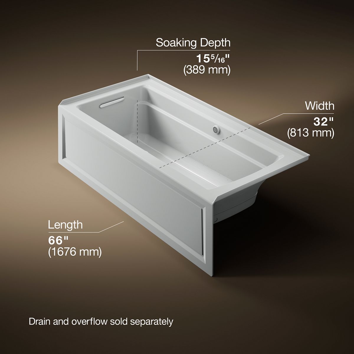 KOHLER K-1949-GHLAW Archer 66" x 32" alcove Heated BubbleMassage air bath with Bask heated surface, left drain