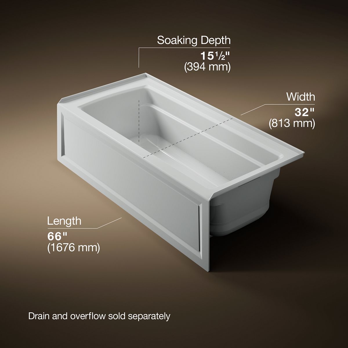 KOHLER K-1949-GHRA Archer 66" x 32" alcove Heated BubbleMassage air bath, right drain