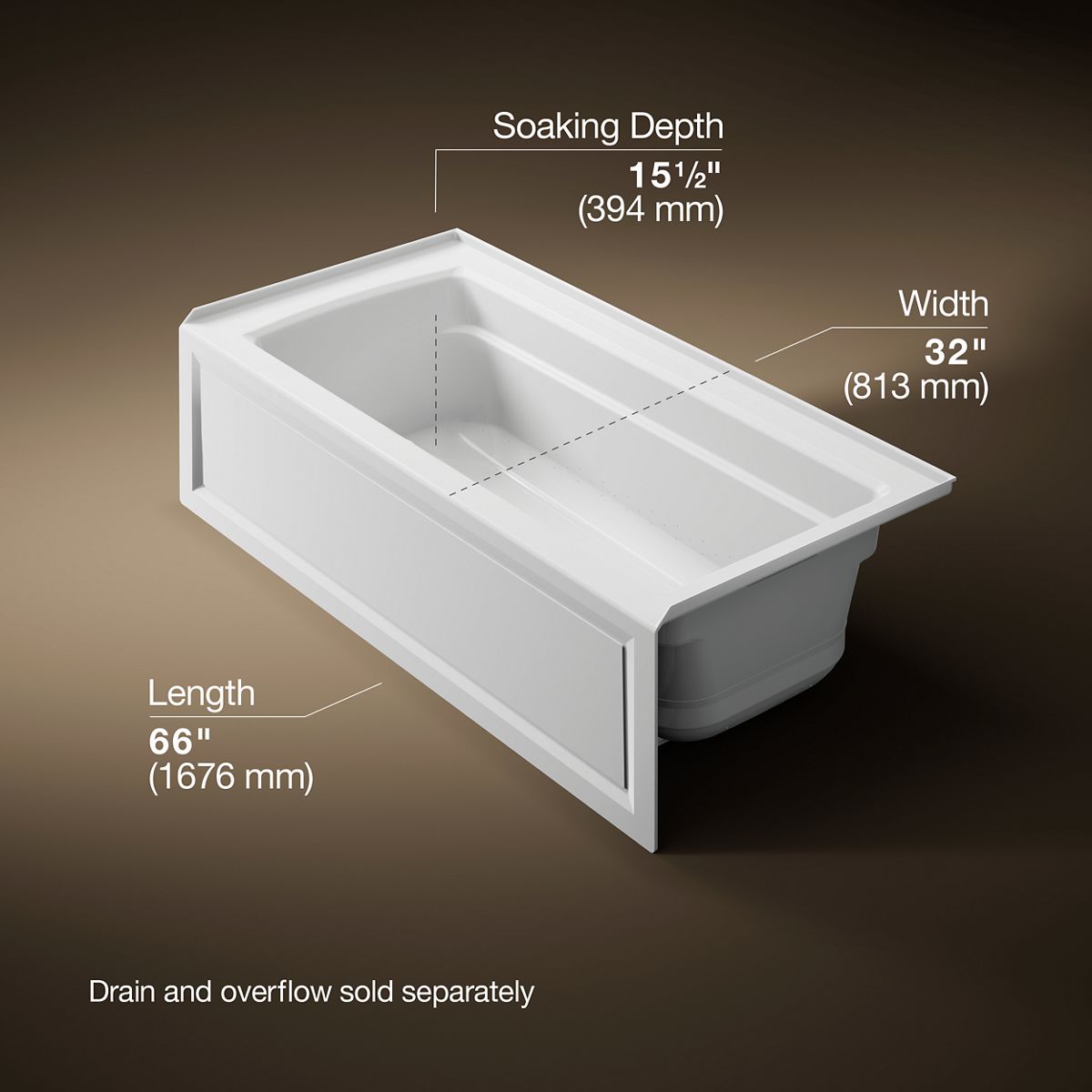 KOHLER K-1949-GHRA Archer 66" x 32" alcove Heated BubbleMassage air bath, right drain