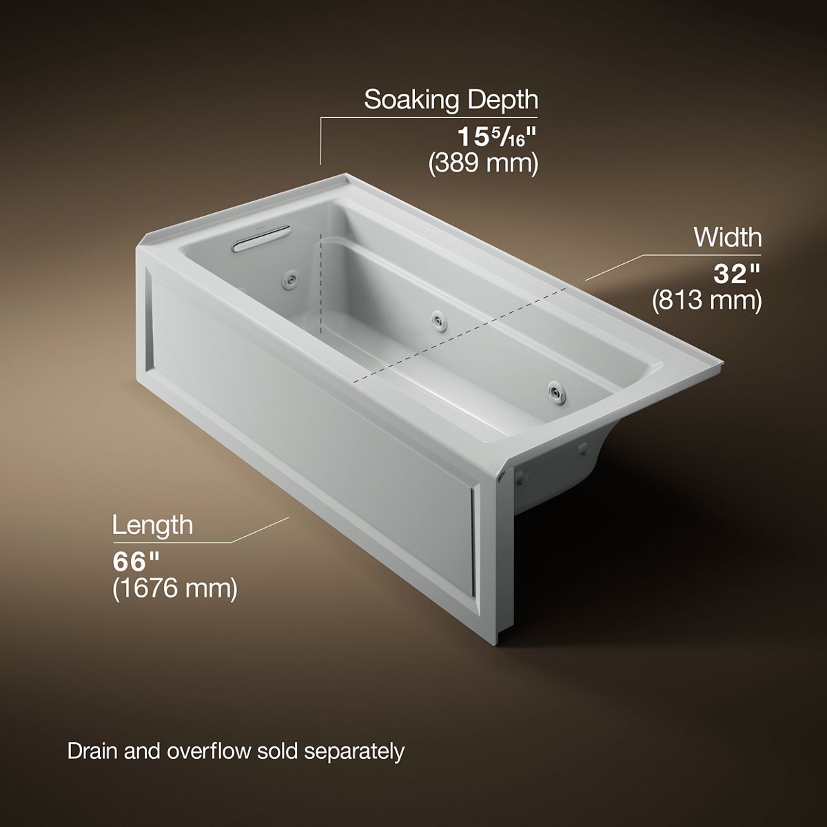 KOHLER K-1949-HLA Archer 66" x 32" alcove heated whirlpool, left hand