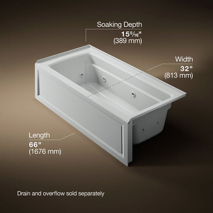 KOHLER K-1949-HRA Archer 66" x 32" alcove heated whirlpool, right drain