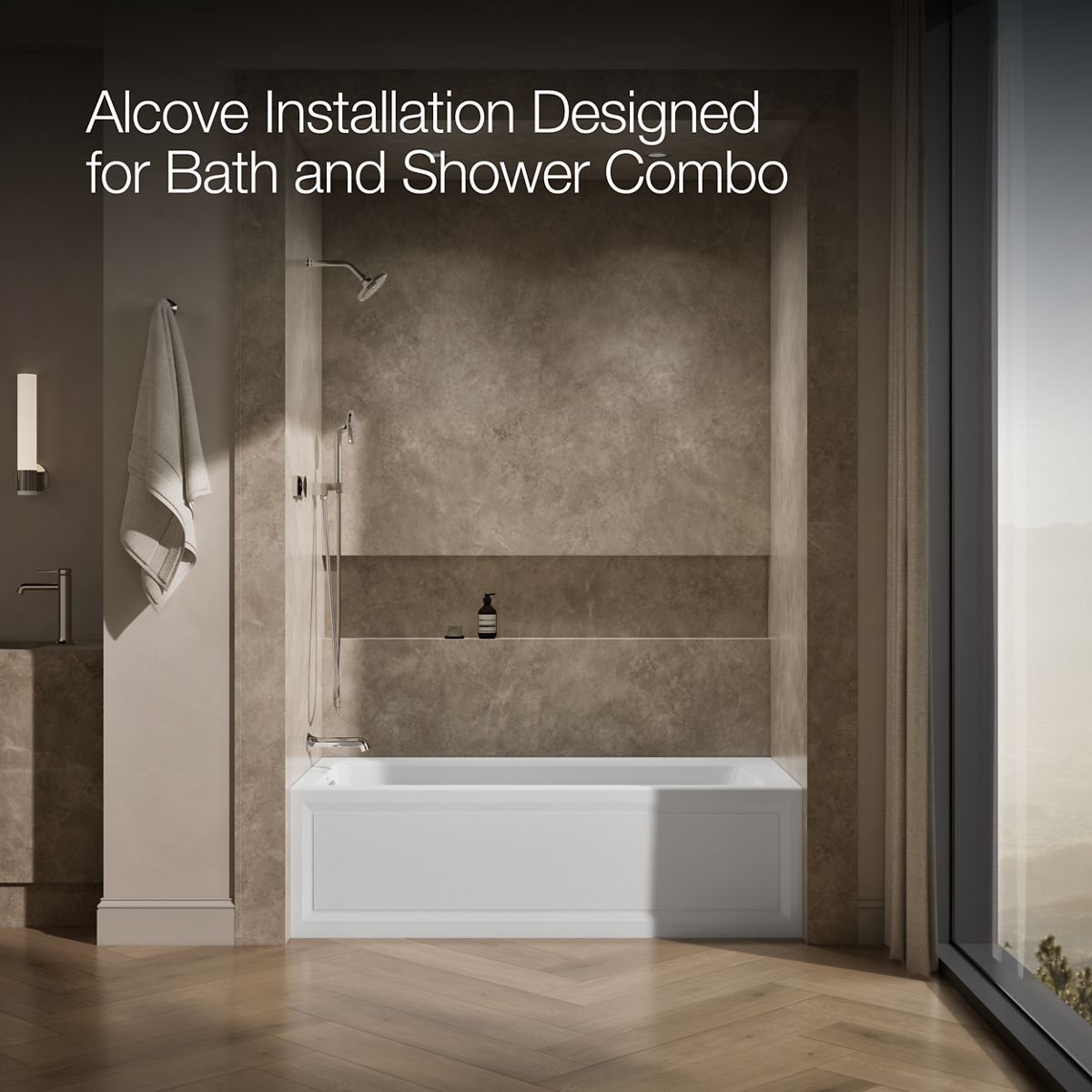KOHLER K-1949-LA Archer 66" x 32" integral apron whirlpool with integral flange and left-hand drain