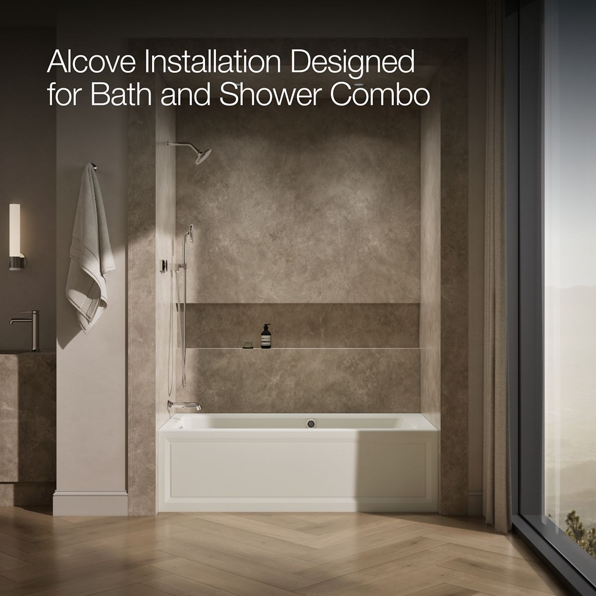 KOHLER K-1949-LAW Archer 66" x 32" alcove whirlpool bath with Bask heated surface, left drain