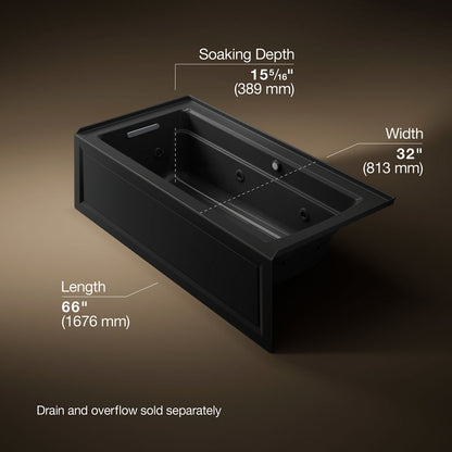 KOHLER K-1949-LAW Archer 66" x 32" alcove whirlpool bath with Bask heated surface, left drain