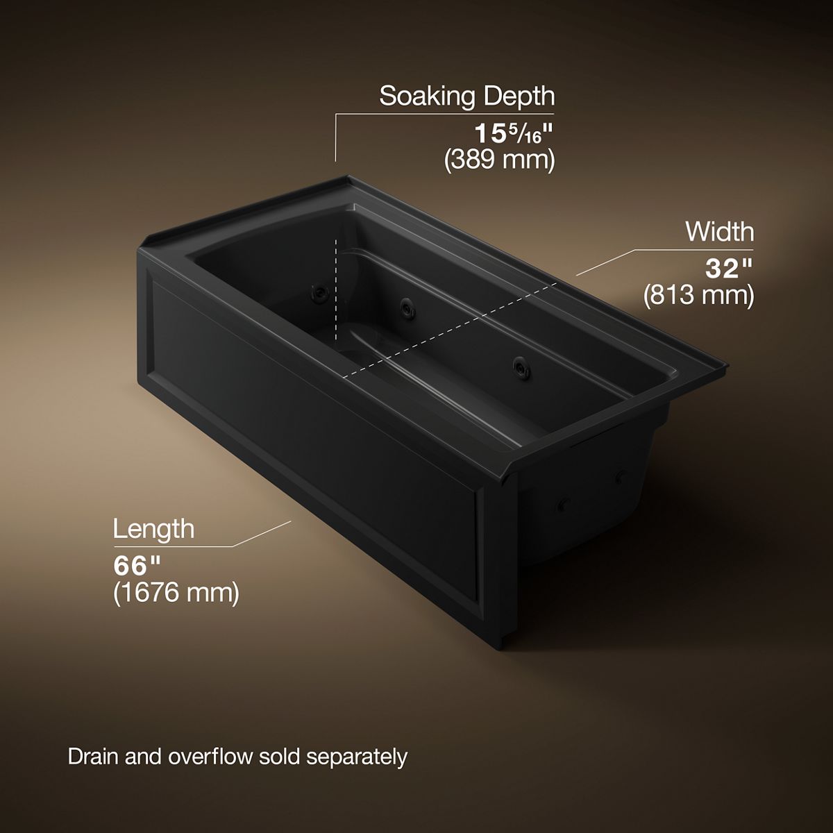 KOHLER K-1949-RA Archer 66" x 32" alcove whirlpool, right drain