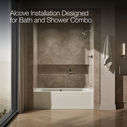 KOHLER K-1949-RAW Archer 66" x 32" alcove whirlpool bath with Bask heated surface, right drain