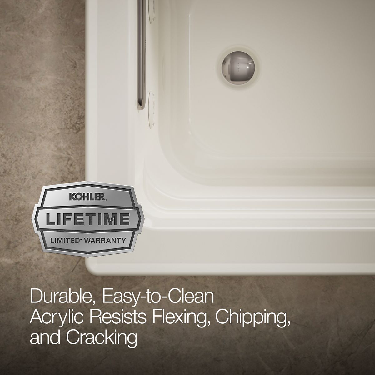 KOHLER K-1949-W1 Archer 66" x 32" drop-in whirlpool bath with Bask heated surface