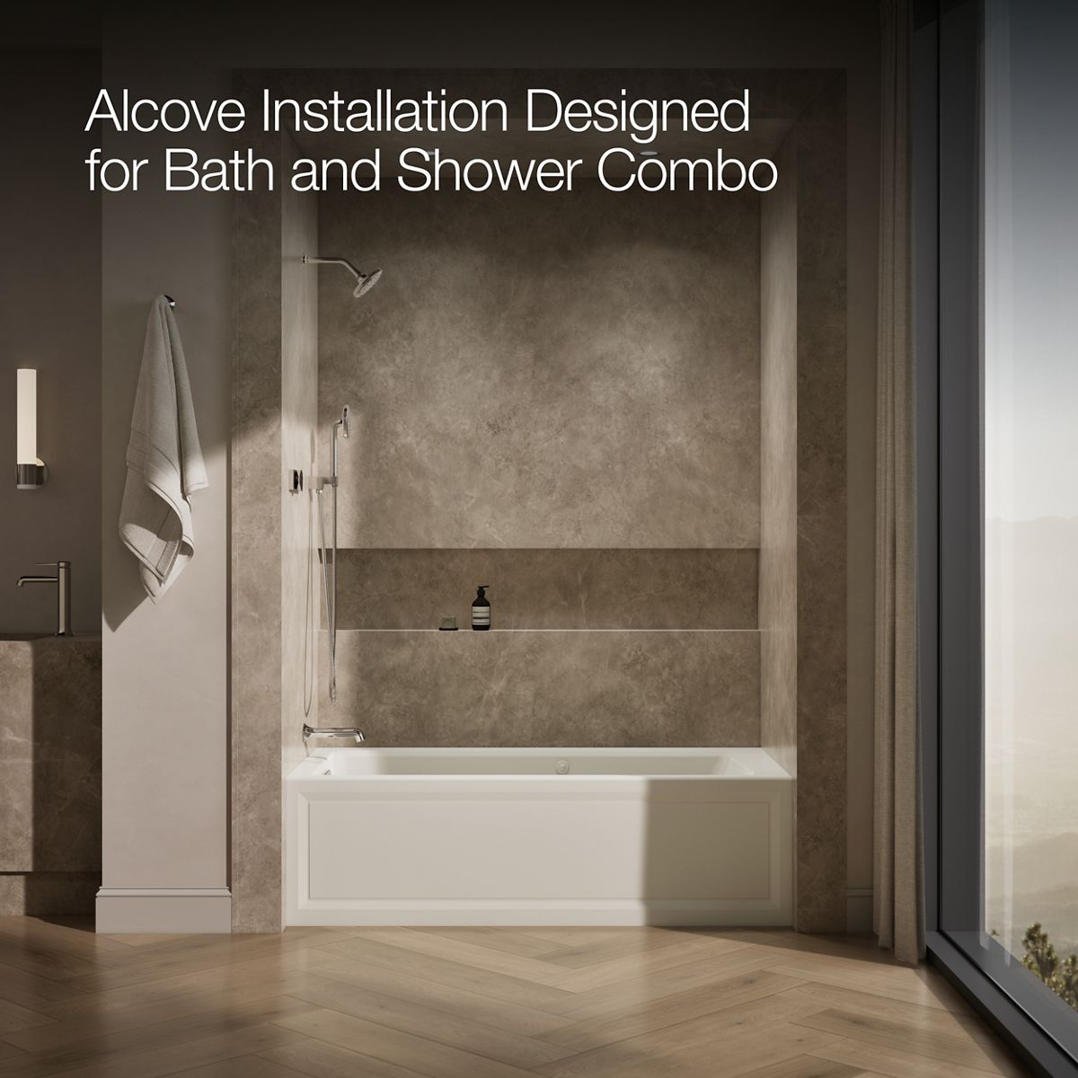 KOHLER K-1949-XGHLA Archer 66" x 32" alcove Heated BubbleMassage air bath and whirlpool, left drain
