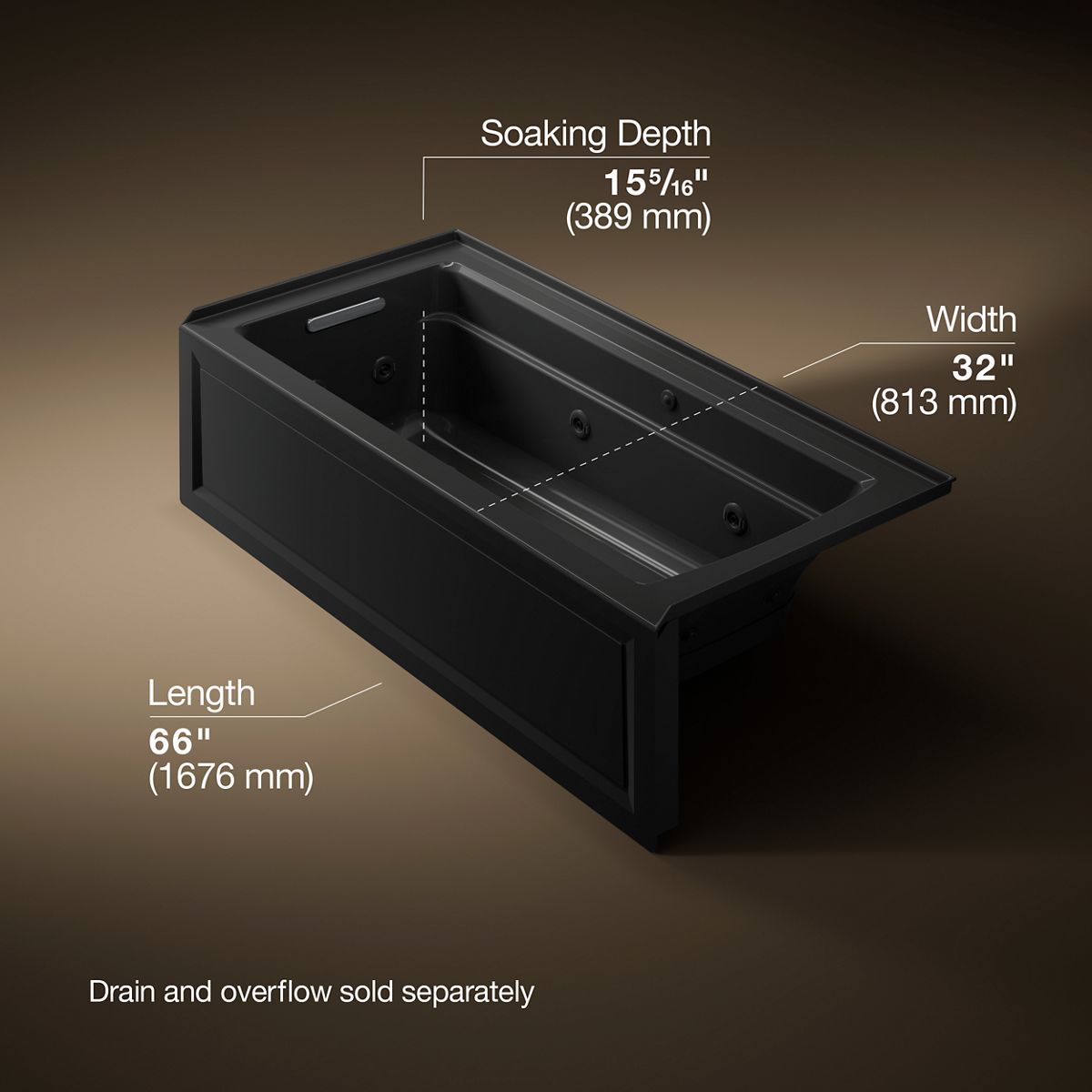 KOHLER K-1949-XGHLA Archer 66" x 32" alcove Heated BubbleMassage air bath and whirlpool, left drain