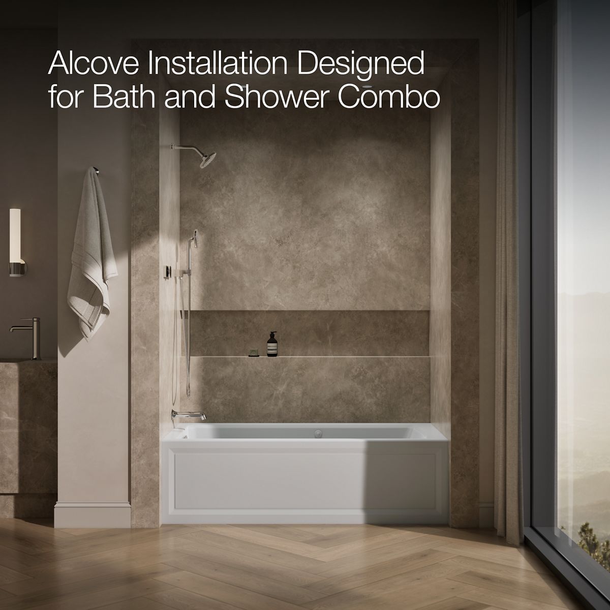 KOHLER K-1949-XGHLA Archer 66" x 32" alcove Heated BubbleMassage air bath and whirlpool, left drain