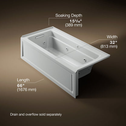 KOHLER K-1949-XGHLA Archer 66" x 32" alcove Heated BubbleMassage air bath and whirlpool, left drain