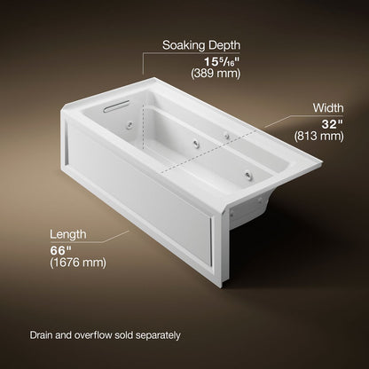 KOHLER K-1949-XGHLA Archer 66" x 32" alcove Heated BubbleMassage air bath and whirlpool, left drain