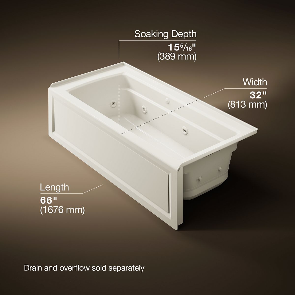 KOHLER K-1949-XGHRA Archer 66" x 32" alcove Heated BubbleMassage air bath and whirlpool, right drain