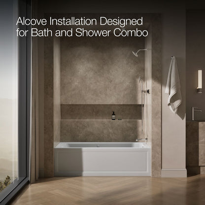 KOHLER K-1949-XGHRA Archer 66" x 32" alcove Heated BubbleMassage air bath and whirlpool, right drain