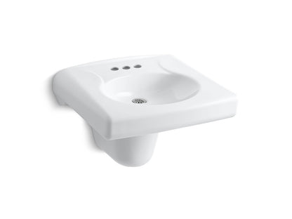 KOHLER K-1999-4N Brenham Wall-mounted or concealed carrier arm mounted commercial bathroom sink with 4" centerset faucet holes and shroud in White