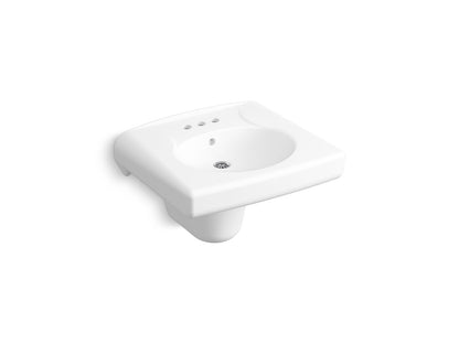 KOHLER K-1999-SS4 Brenham wall-mounted or concealed carrier arm mounted commercial bathroom sink with 4" centerset faucet holes and shroud, antimicrobial finish in White