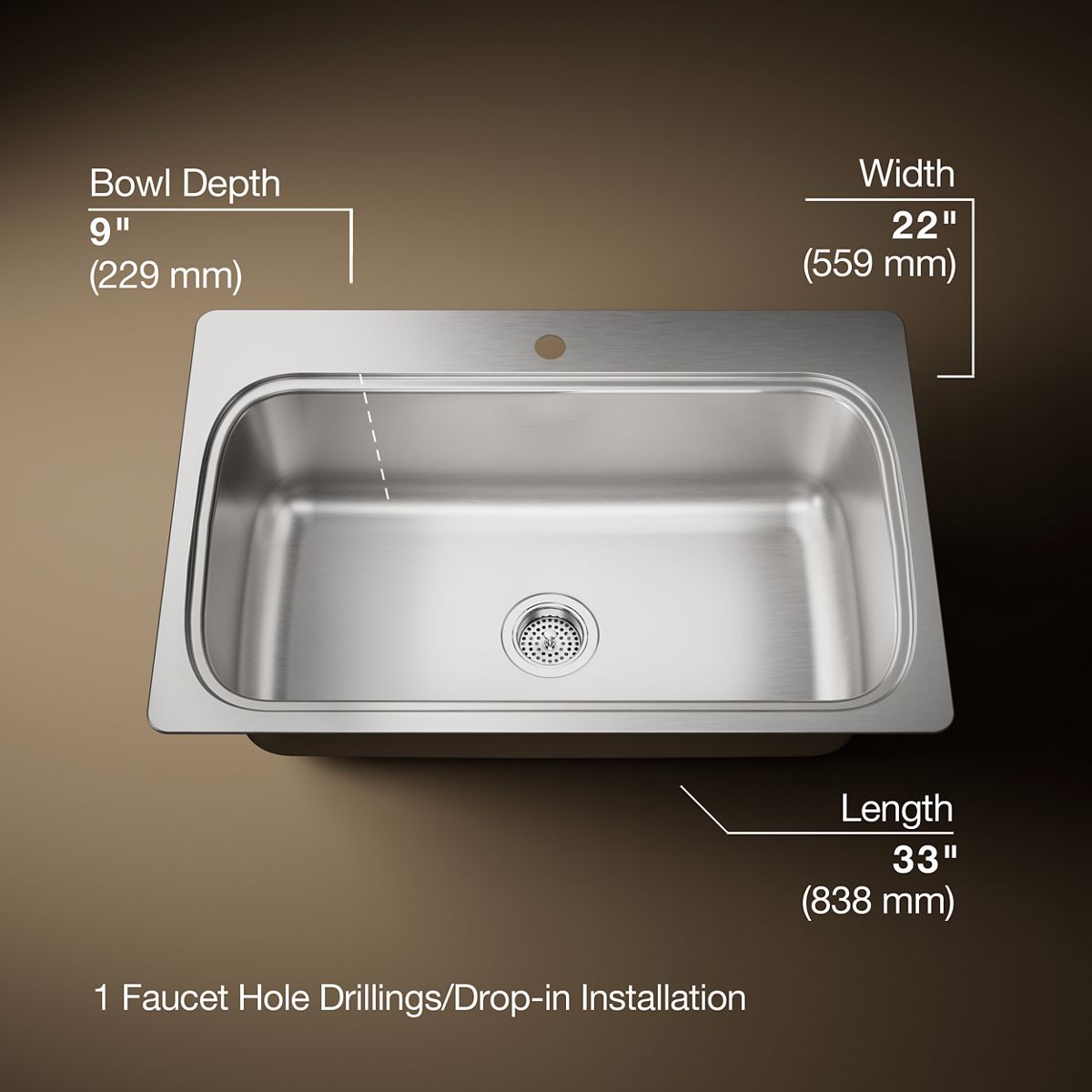 KOHLER K-20060-1 Verse 33" top-mount single-bowl kitchen sink