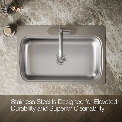 KOHLER K-20060-3 Verse 33" top-mount single-bowl kitchen sink