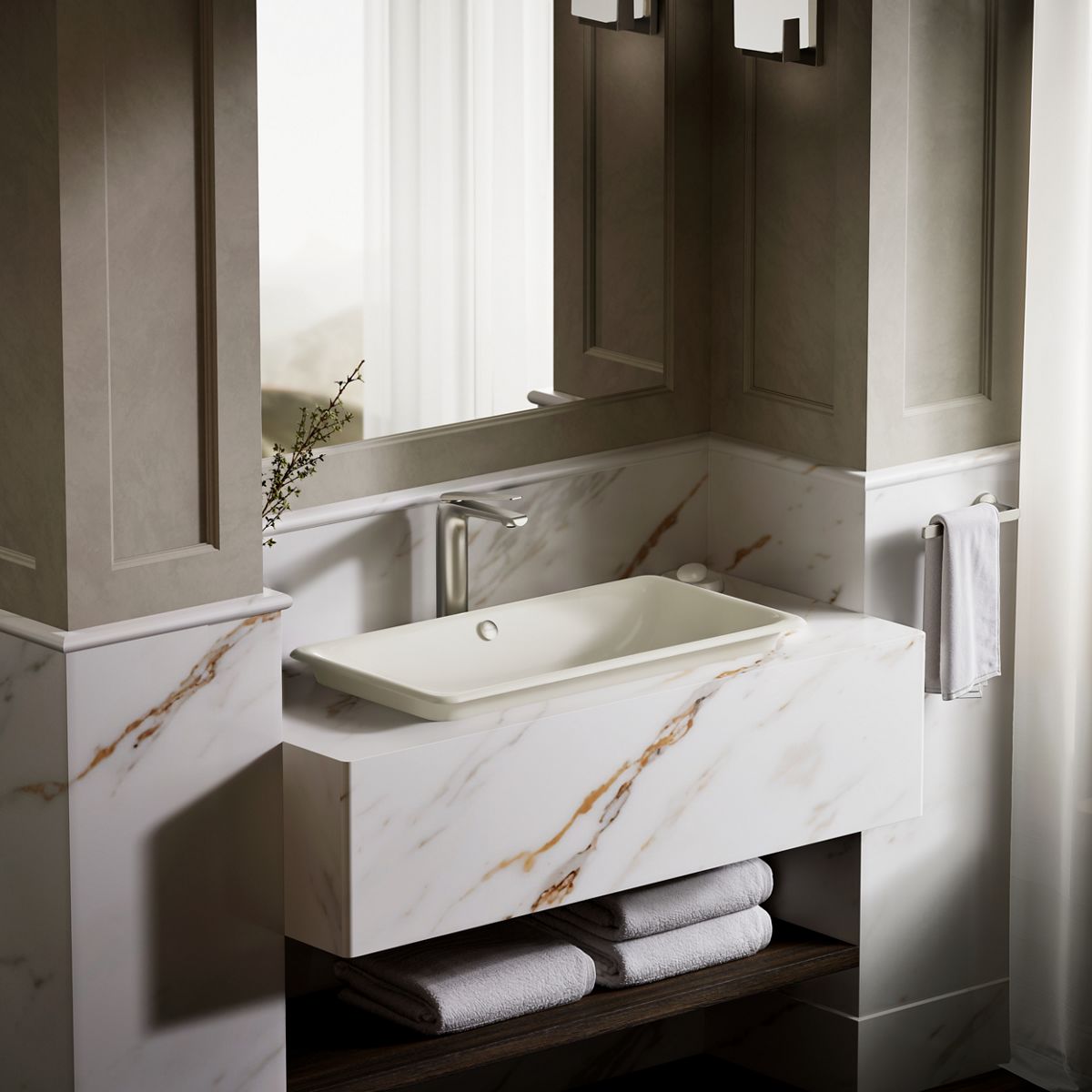 KOHLER K-20212-B Iron Plains 30" rectangular drop-in/undermount/vessel bathroom sink with Biscuit painted underside
