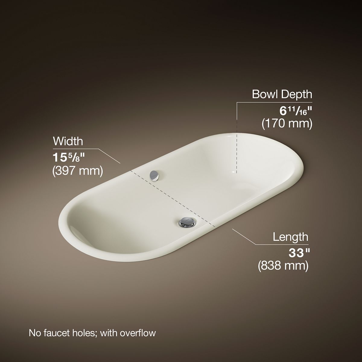 KOHLER K-20213 Iron Plains 33" oval drop-in/undermount bathroom sink