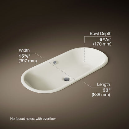 KOHLER K-20213 Iron Plains 33" oval drop-in/undermount bathroom sink